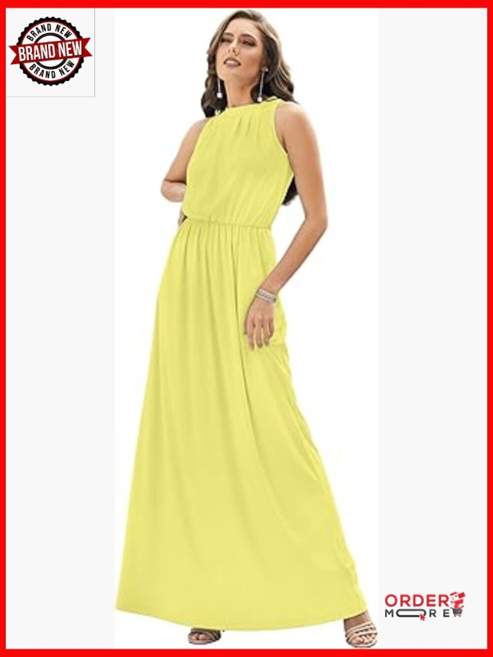 Sleeveless Maxi Dress Halter Neck A-Line Flowy Gown